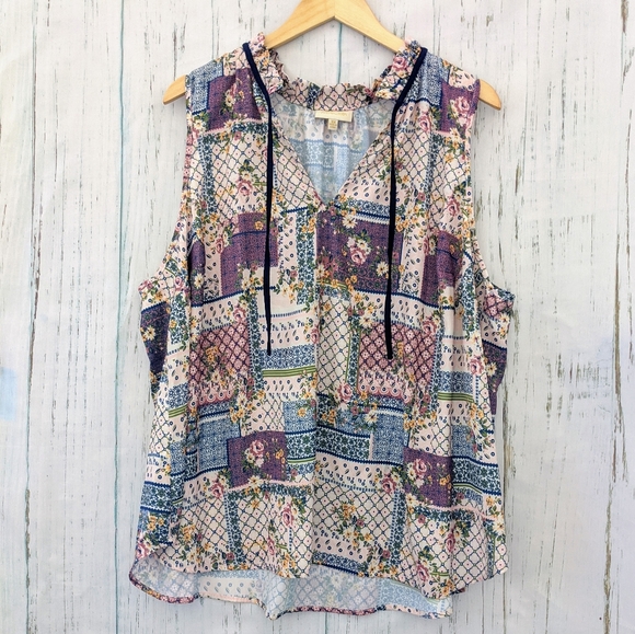3/$20 Modcloth Plus Size Faux Patchwork Boho Top - Picture 2 of 8